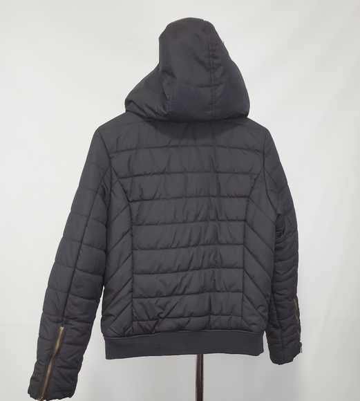 Aeropostale Black Faux Fur Hooded Quilted Jacket - Picture 12 of 12